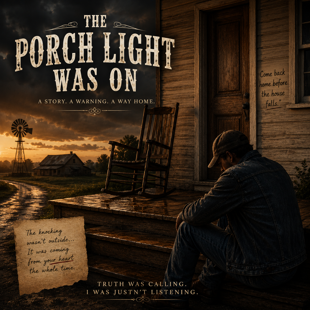 The porch light was on